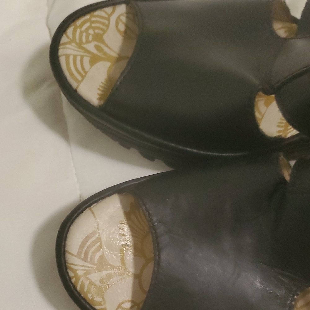 Fly London Black Leather Mules with Dual Buckles - Picture 9 of 13
